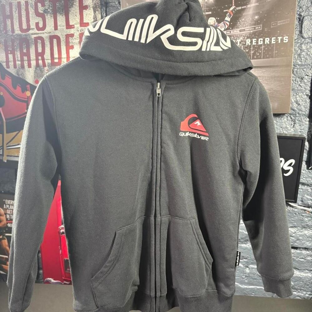 Quiksilver Youth Sherpa Lined Full Zip Hoodie – Black/Charcoal Size S 7/8